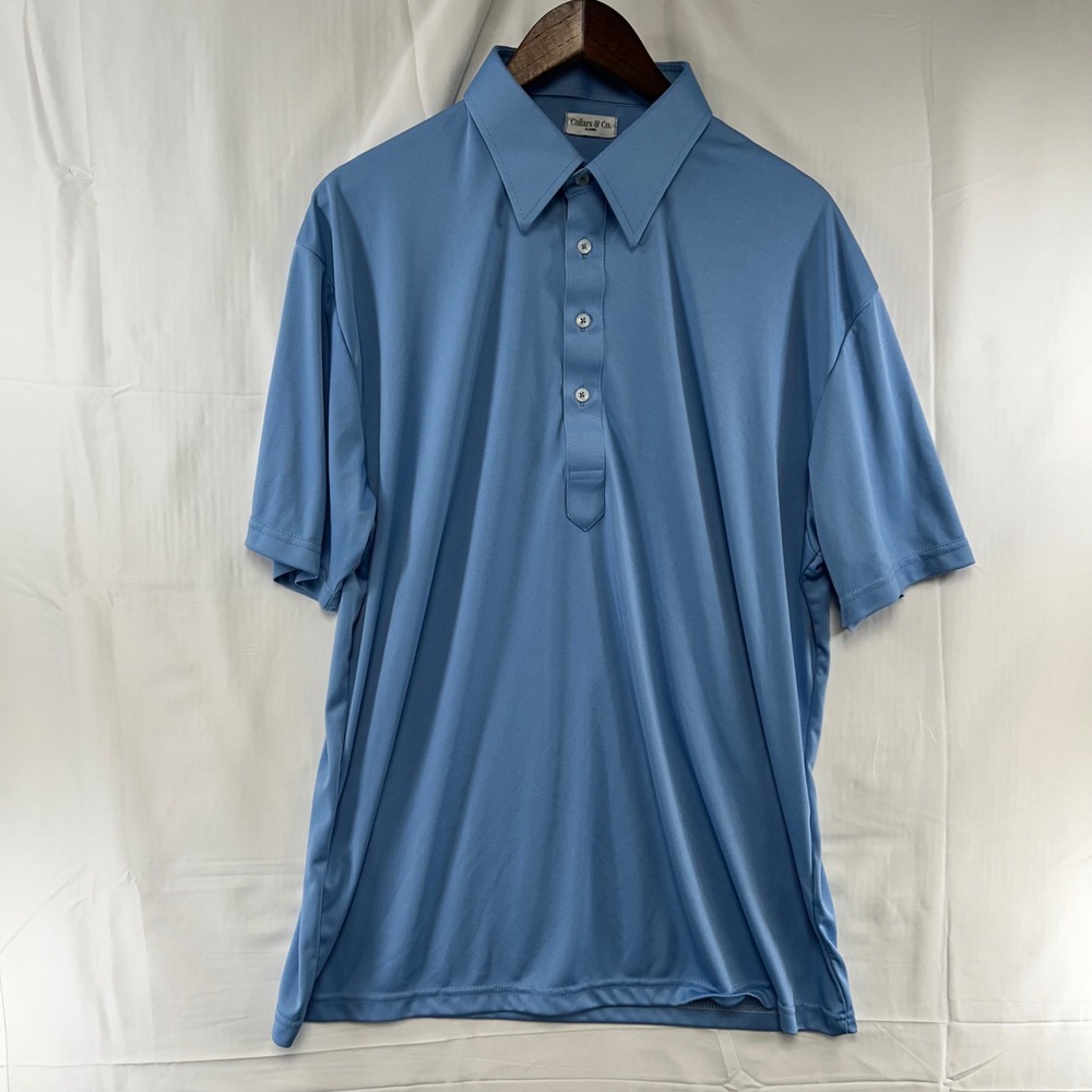 Collars & Co. Dress Collar Polo Mens XL Light Blue Short Sleeve Performance